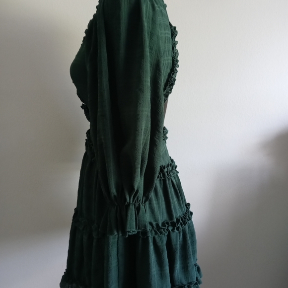 Mini dress Saint + Secrets color green Long Sleeves Size XS style Ruffles - Picture 7 of 11
